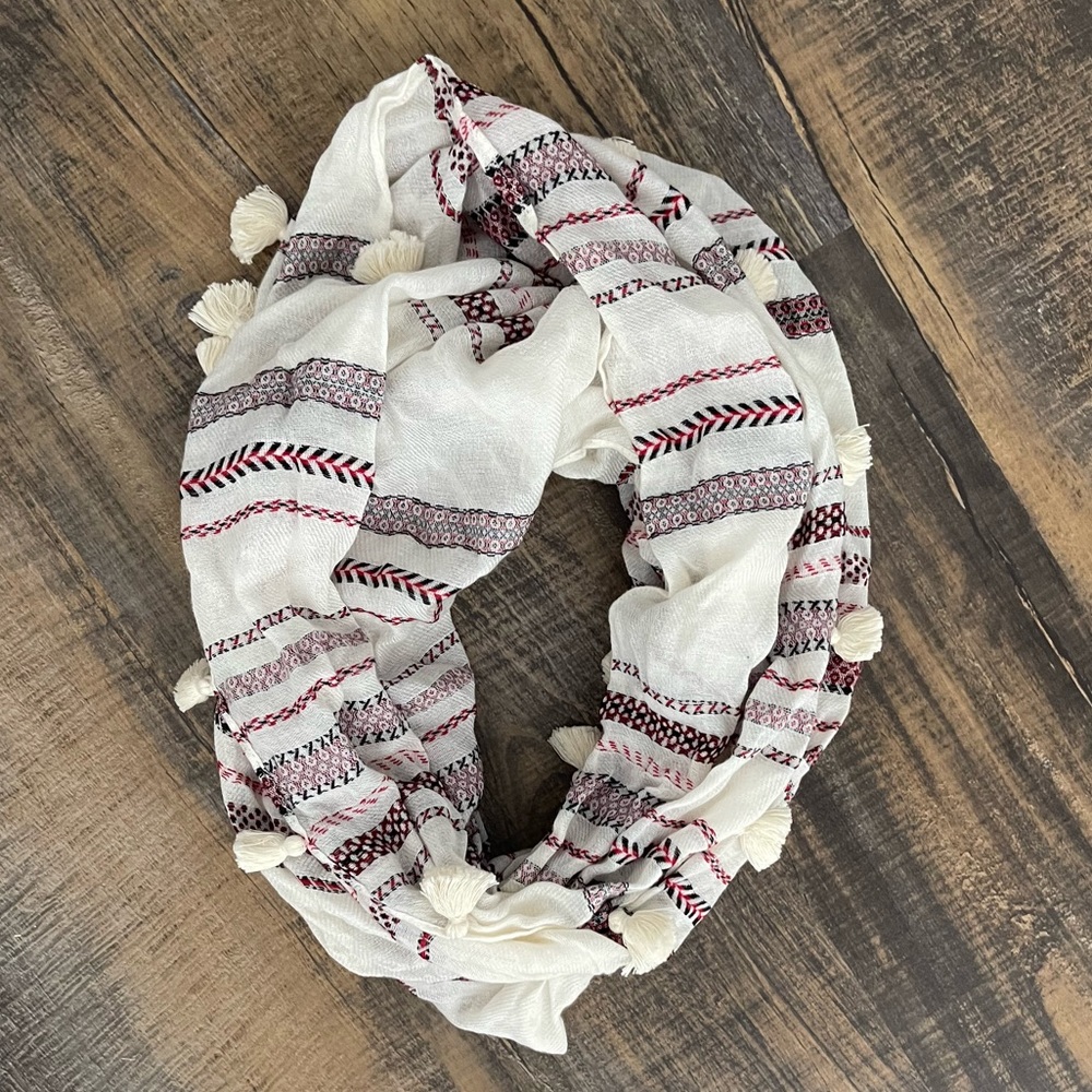 LOFT striped infinity scarf with tassels